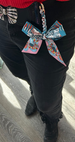 Nautical Fabric Bow Key Ring Purse Bling