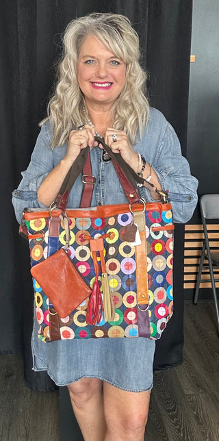 Genuine Leather Oversized Pattern Tote Purse