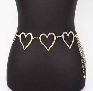 Gold Hammered Heart Chain Belt