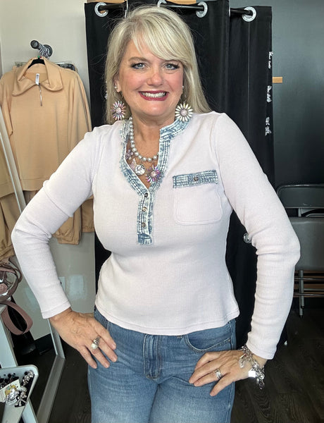 Denim Wash Henley Top