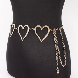 Gold Hammered Heart Chain Belt