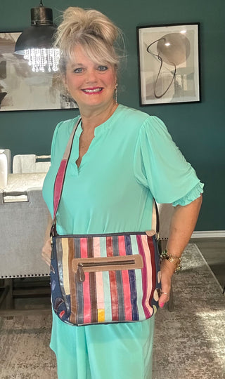 Color Pop Genuine Leather Denim Hobo Purse