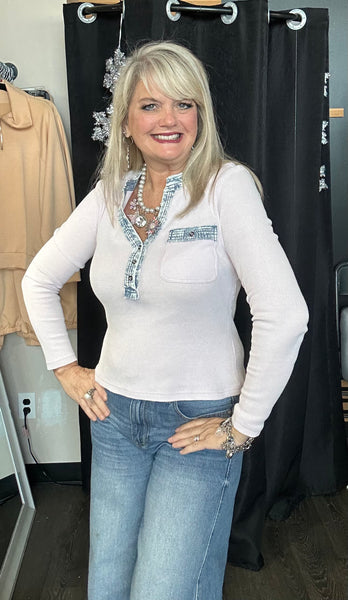 Denim Wash Henley Top