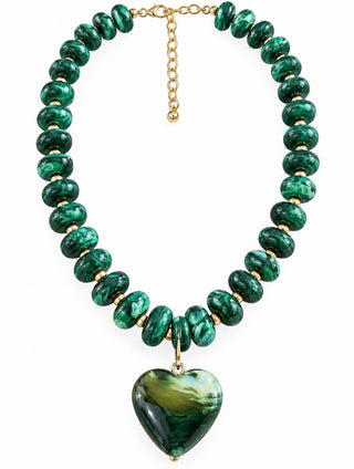 Green Heart Bead Statement Necklace
