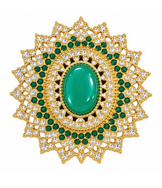 Vintage Inspired Emerald Green & Gold Rhinestone Statement Brooch Pin Pendant