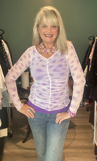 Long Sleeve Lavender Purple  Mesh Layering Top