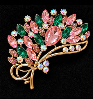 Vintage Inspired Pink & Emerald Green Floral Brooch