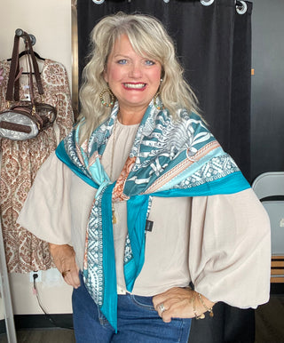 Large Baroque Style Silk Square Scarf Turquoise