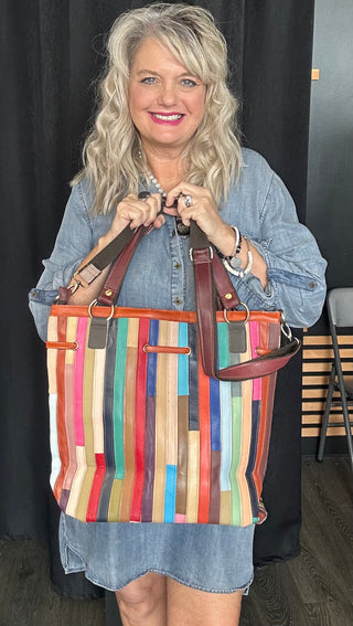 Genuine Leather Oversized Pattern Tote Purse