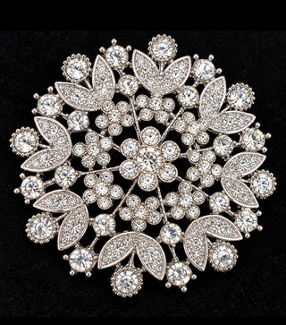 Silver Crystal Floral Wreath Brooch Rhinestone Statement Pin Pendant