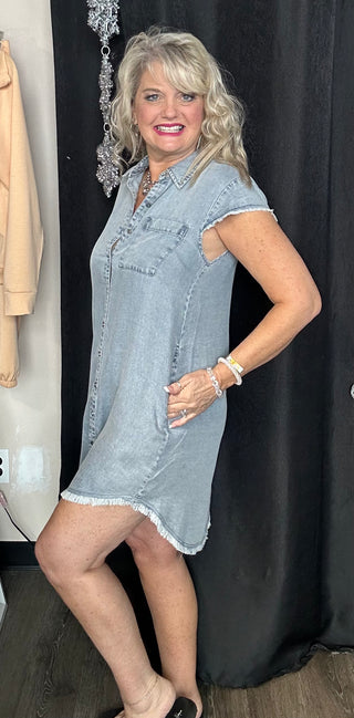 Flutter Sleeve Tencel Shirt Dress