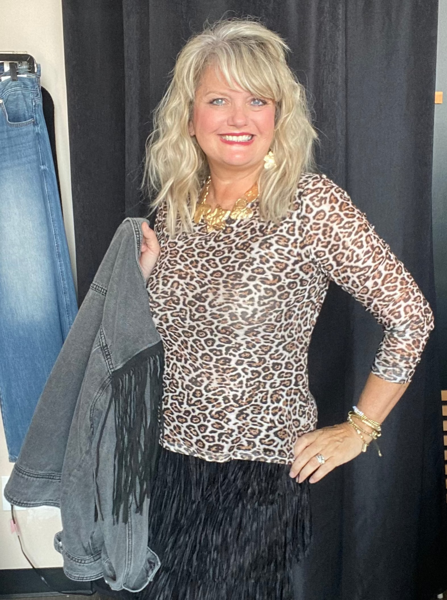 Leopard Print Mesh Long Sleeve Top