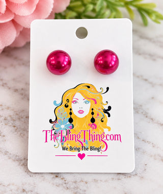 Raspberry Pink X Large Faux Pearl Ball Stud Earrings