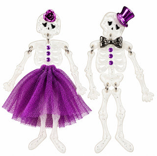 Purple Skeleton Couple Mr and Mrs Statement Earrings