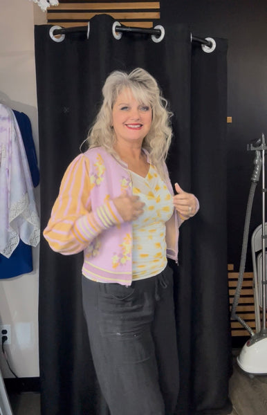 Floral Bomber Knit Cardigan Sweater