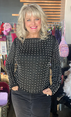 Plus Size Pearl Stone Embellished Power Knit Top