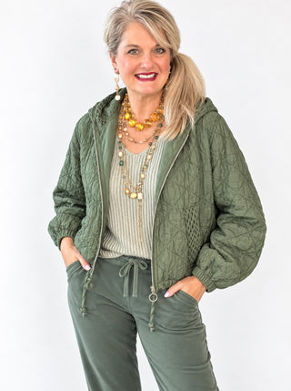 One Size Zip Front Hooded Jacket w Drawstrings
