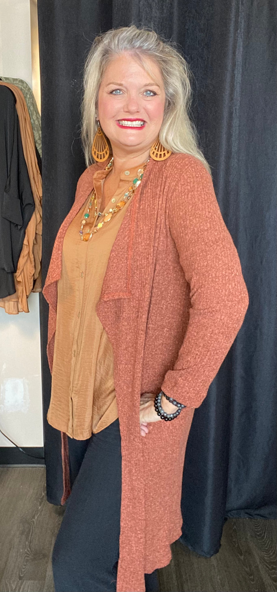 Ribbed Rust Duster Sweater