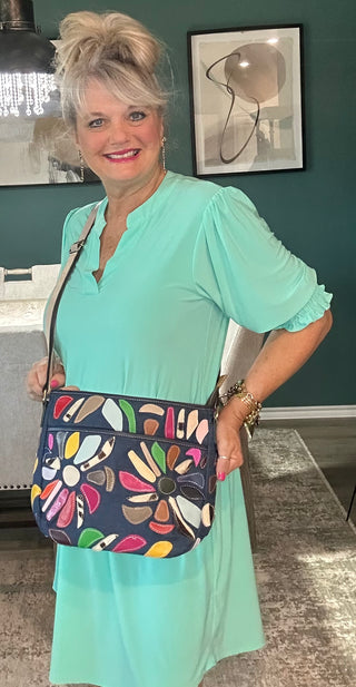 Color Pop Genuine Leather Denim Hobo Purse