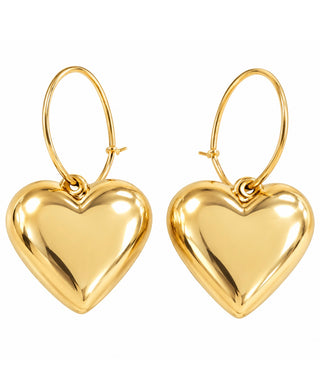 Gold Puffy Heart Hoop Earrings