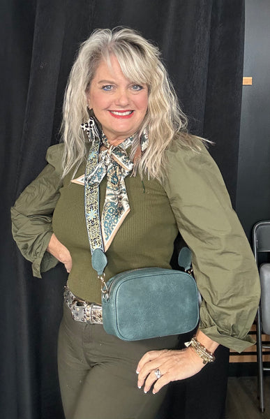 Boho Style Faux Leather Cross body Purse w Guitar Straps Denim