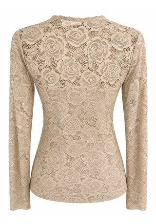 Beige Floral Lace Long Sleeve Top