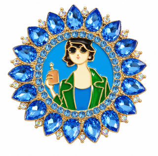 Vintage Inspired Blue Crystal Lady Brooch Pin Pendant