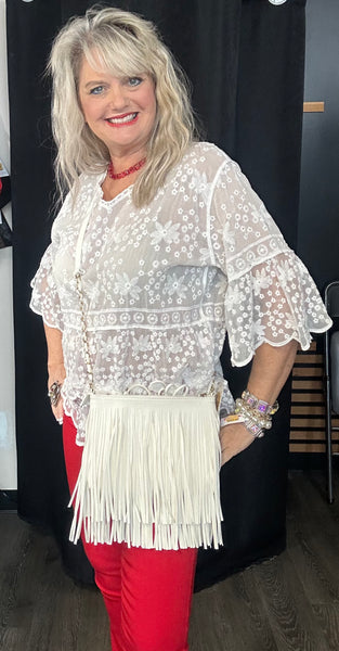 White Fringe Faux Leather Crossbody Bag Purse