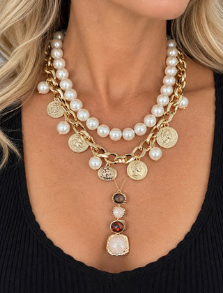 Pearls & Coins Layered Necklace set of 3