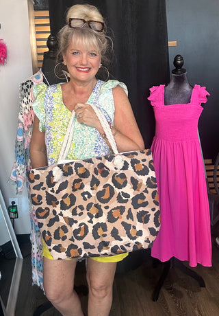 Wild Side Weekender Leopard Print Canvas Tote Beach Bag