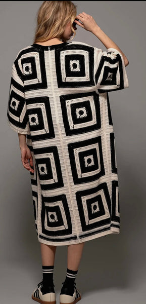 Midi Length Open Front Crochet Cardigan