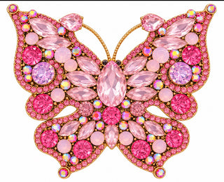 Large Pretty in Pink Crystal Butterfly Brooch Pin Pendant