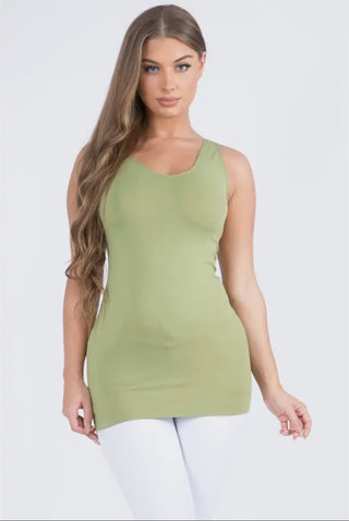 Buttery Soft Reversible V or U Neckline Seamless Tank Top Olive Green