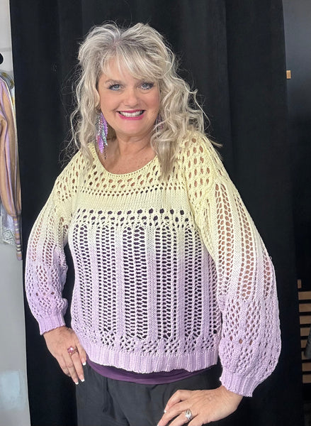 Ombre Open Stitch Knit Pullover Sweater