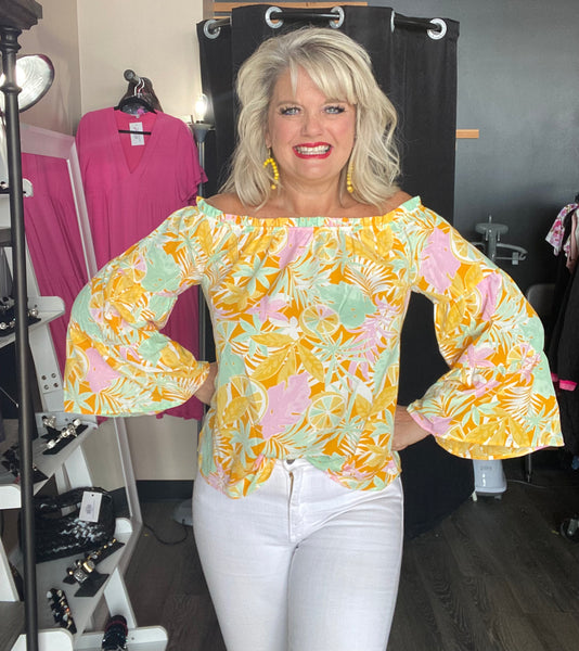 Lemon Off the shoulder Top with Bell Sleeves