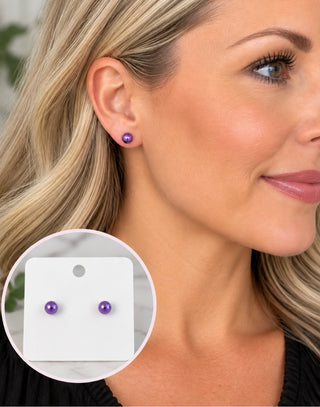 Purple Faux Pearl Stud Earrings