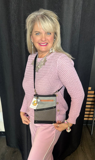 Gray Leather Recyled Crossbody Cross body Purse w Front Cellphone Pocket
