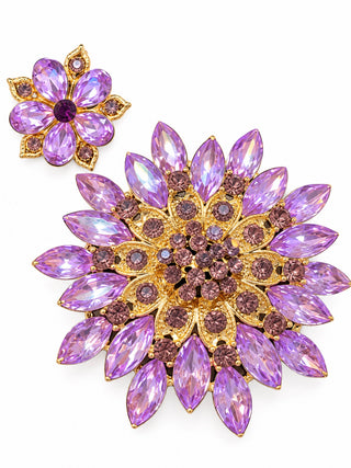 Set of Two Lavender Crystal Floral Statement Brooch Pins Pendants