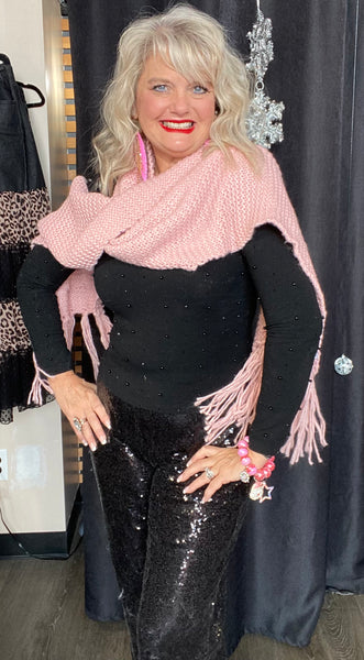 Blush Oversize Two Pocket Tassel Scarf