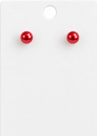Small Red Pearl Stud Ball Earrings