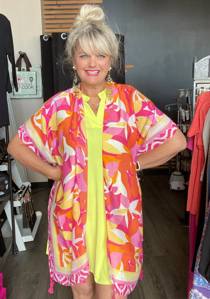 Pink Orange White Yellow Kimono Fringe