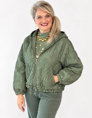 One Size Zip Front Hooded Jacket w Drawstrings