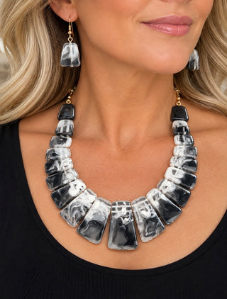 Black & White Marble Statement Choker and Earring Set