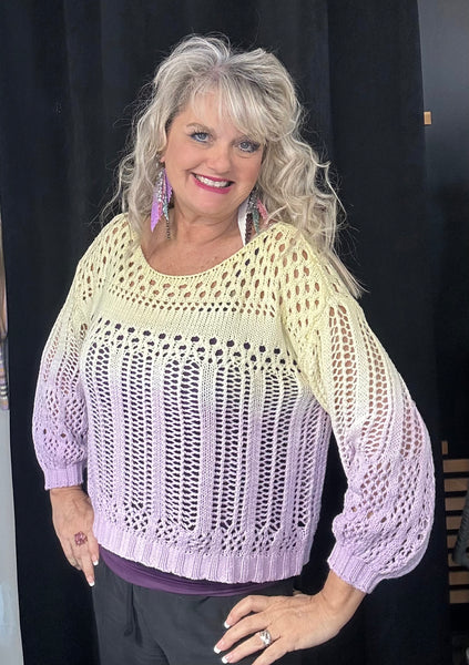 Ombre Open Stitch Knit Pullover Sweater
