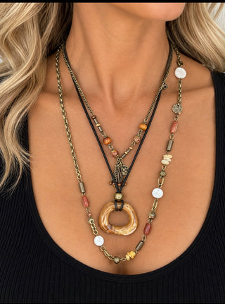 Boho Mixed Media Layered Necklace Set