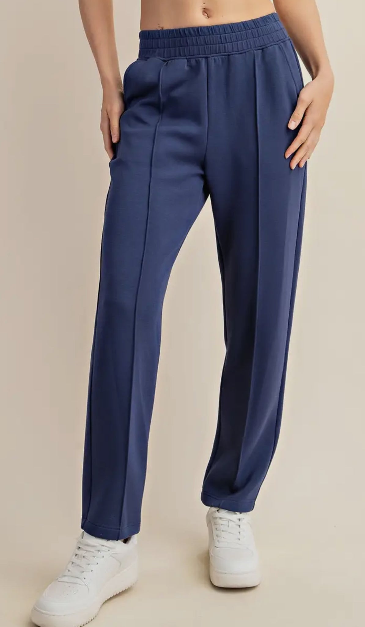 Modal Poly Span Scuba Fabric Pintuck Pants Joggers Smoky Navy