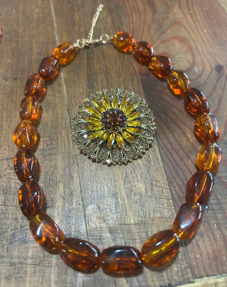 Amber Statement Necklace with Convertible Pendant & Pin