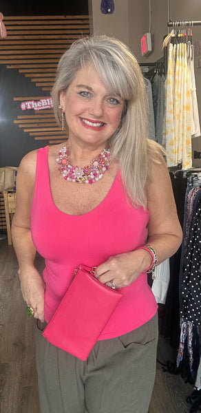 Monogrammable 3 Compartment Crossbody Wristlet Hot Pink