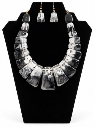 Black & White Marble Statement Choker and Earring Set