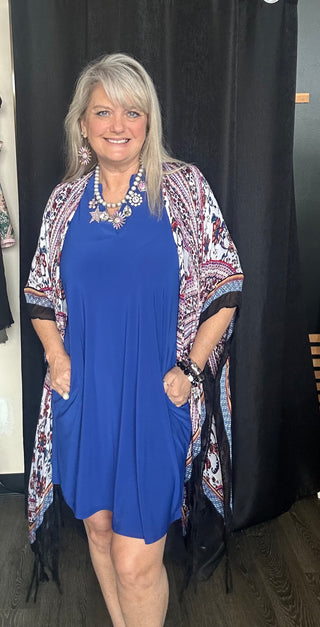 Smocked Sleeve Lizzy Collar Shirt Dress Royal Blue
